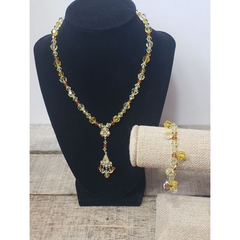 SWAROVSKI Yellow Faceted Crystal Beads Jewelry Set Necklace & Bracelet